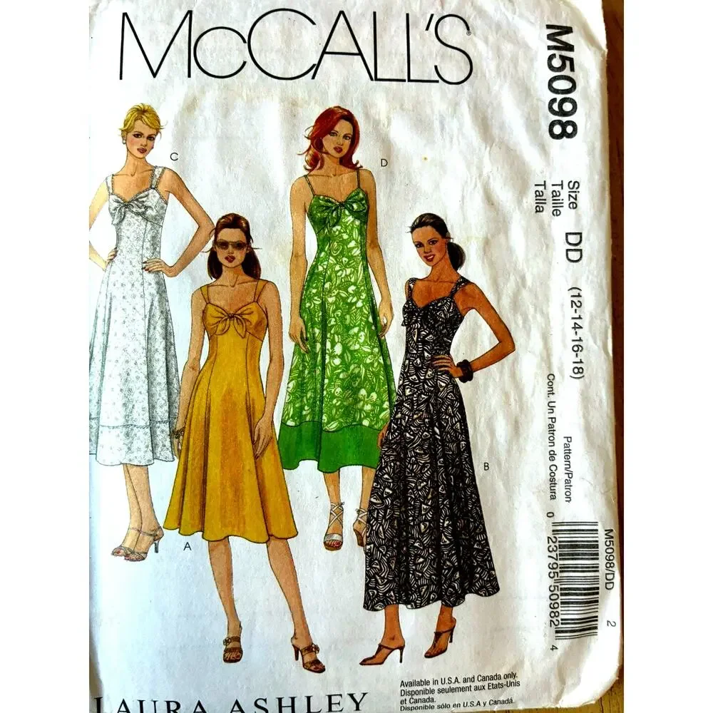 4 VTG Sewing Patterns Women's Dresses, Nicole Miller, Laura Ashley McCalls UNCUT